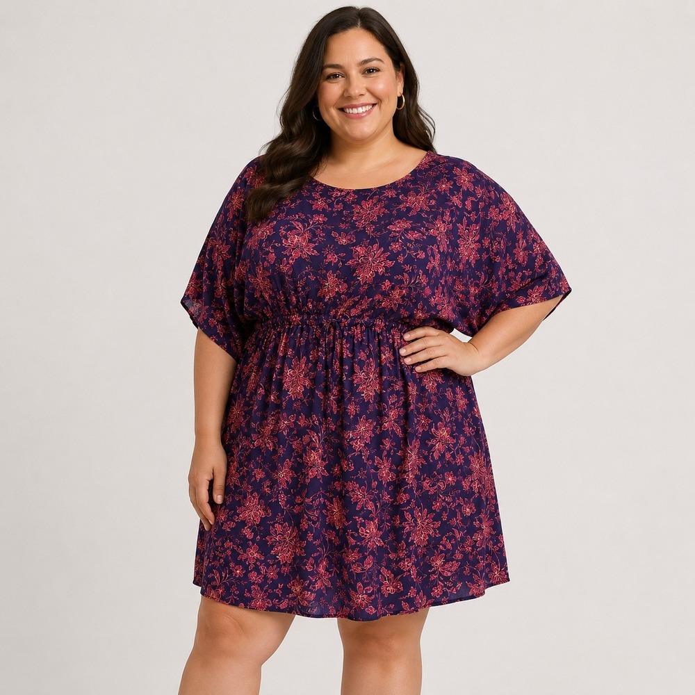 Lands End Cover-Up Dress Womens XL-XXL Purple Pink Floral Modal Drawstring Waist